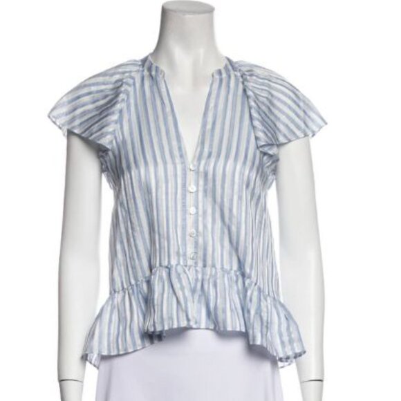 Veronica Beard Zee Striped Short Sleeve Blouse - Picture 6 of 8